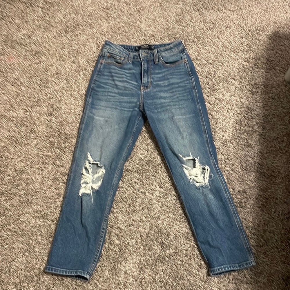 ripped hollister blue mom jeans